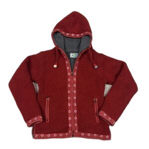 Laundromat Wool Heavy Sweater Jacket Womens Small Zip Fleece Lined Winter Red